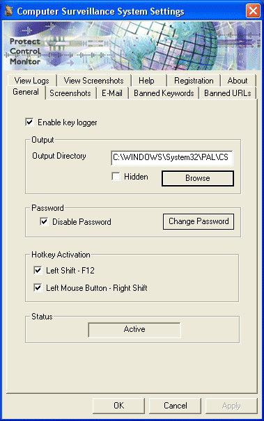 Screenshot of PAL Computer Surveillance System 2004