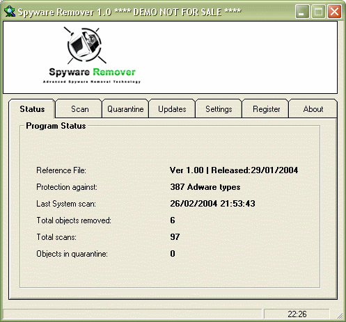 Screenshot of PAL  Spyware Remover 1.0